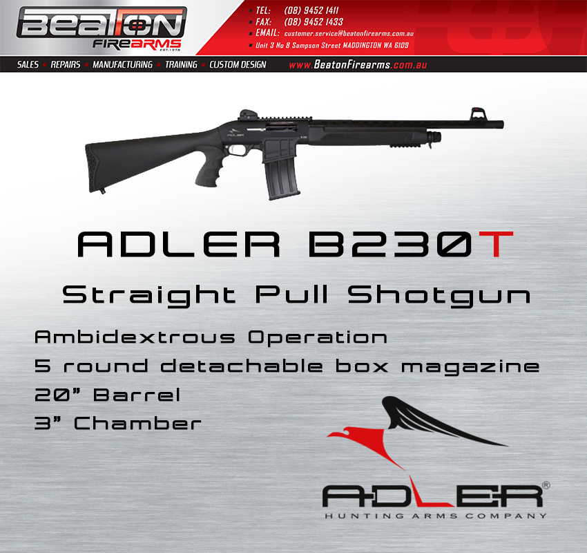 ADLER B220 PISTOL GRIP STRAIGHT PULL SHOTGUN, 12G